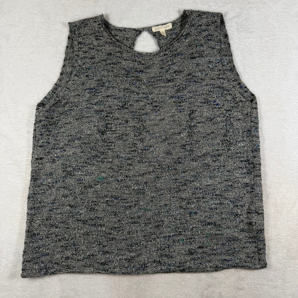 Eileen Fisher Blue Gray Marled Linen Blend Knit Sleeveless Draped Back Top M